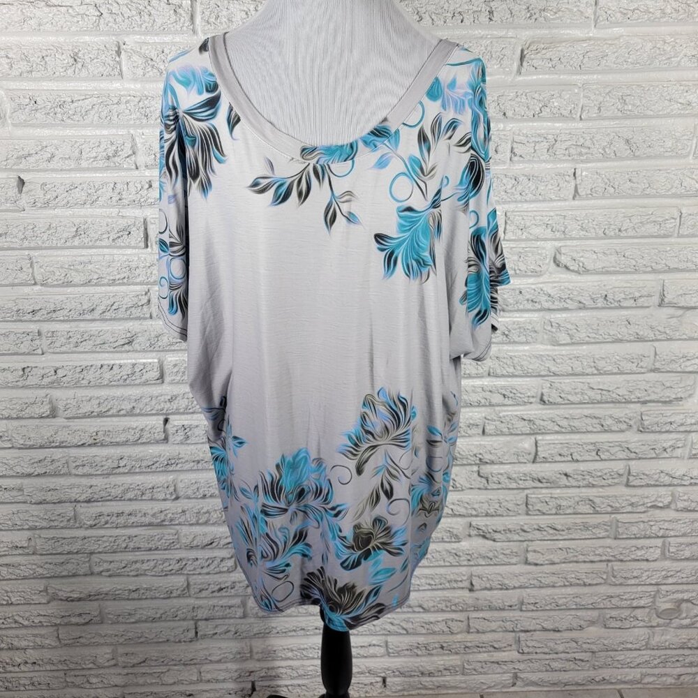 Simply Aster by Firmiana Women's Plus Size 1X Blue Floral Tunic FLO288XE